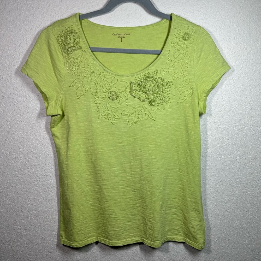 Coldwater Creek Women's Lime Floral Tee